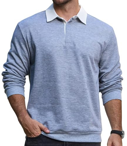 Herren Langarm Polo Shirt Klassisch Rugby-Shirt Kontrast Kragen Hemd Shirs für Männer Winter Herbst-Polohemd Button Down Sweatshirt