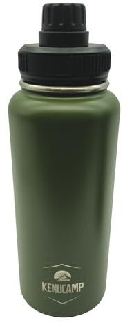 Kenucamp® Edelstahl Thermo Trinkflasche 1000 ml – Isolierflasche doppelwandig (Grün), hält 12h kühl & warm, bruchsicher & rostfrei – Thermosflasche für Sport, Camping, Büro & Outdoor