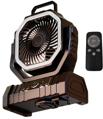 AOOOWER Ventilador de camping recargable por USB con luz ajustable de 10 W de batería larga para camping