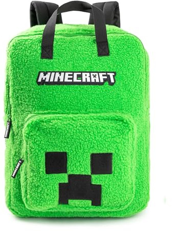 Minecraft Creeper Unisex-Kinderrucksack in Grün | Flauschiges Material mit Reißverschluss | Ideal für den Schulanfang und zum Tragen von Büchern