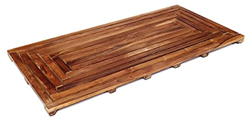 Brillibrum Design Teakholz Baderost Indoor Outdoor Vorleger Teak Holz Badmatte Saunamatte Duschvorleger Gartendusch Antirutsch Matte Teakholz Duschmatte groß 100cm x 50cm (Variante 2, 100x50cm)