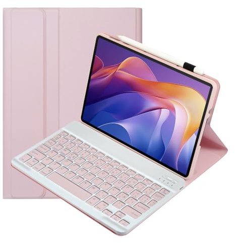 leleyo Funda Teclado Español Ñ para Xiaomi Redmi Pad 2/SE 11,Rosa | Cover con Teclado Bluetooth inalámbrico magnético extraíble stand QWERTY