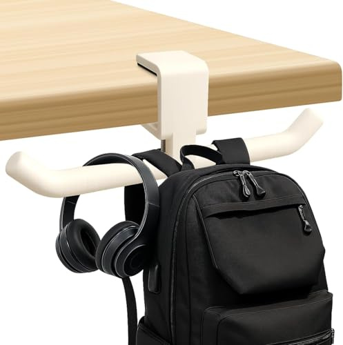 ManyRICE 80-lb Heavy-Duty Bag Hook for Desk or Table,Adjustable Purse Hanger,Purse Hook,Backpack Holder for Table & Handbag Hanger,Space-Saving Organizer for Classroom, Dorm Office,Home(White)