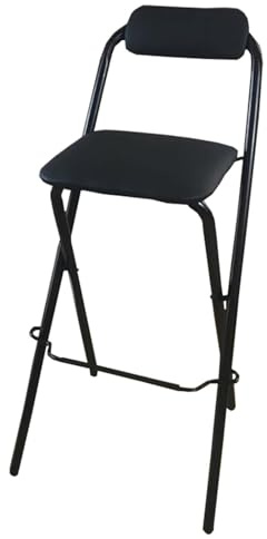 Sgabello da cucina pieghevole portatile con schienale e poggiapiedi, sedia da bar imbottita per giardino, picnic, ufficio, altezza 65 cm, leggero e salvaspazio