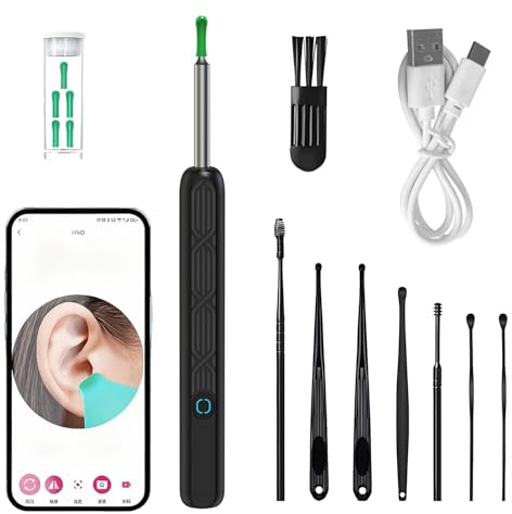 Xynovate Otoscopio, Pulitore per Orecchie WiFi, Otoscopio Impermeabile IPX5 con Fotocamera a 360° e Luci LED per iPhone iPad e Android