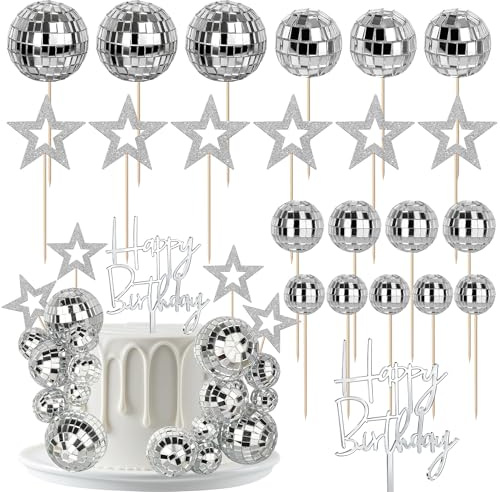Xsstarmi Disco Party Cake Decorations with Disco Ball Cake Topper Decorations for 70's Theme Birthday Anniversary Party DIY Cake Decorations Supplies