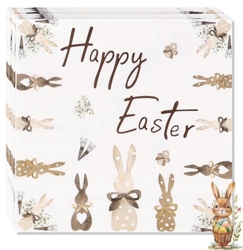 40 Stück Servietten Ostern,3-Lagig Elegante Osterservietten Nostalgie Tischdekoration Oster Servietten Hase 33x33cm Papierservietten für Ostern Tischdeko Frühling Party Dekoration Osterbrunch