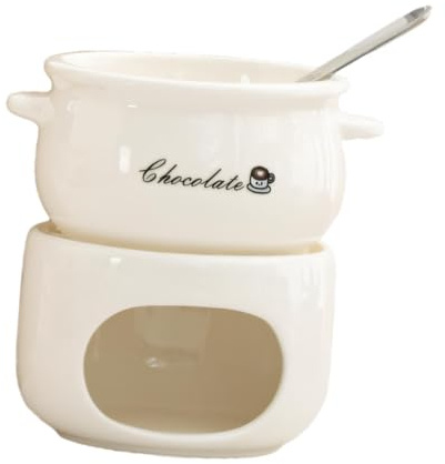 rockible Chocolate Fondue Pot Cerámica Fondue Set Tazón Derretidor Cocina Calentador Queso Función Calentamiento Adecuado para Fiestas Reuniones Familiares, Blanco