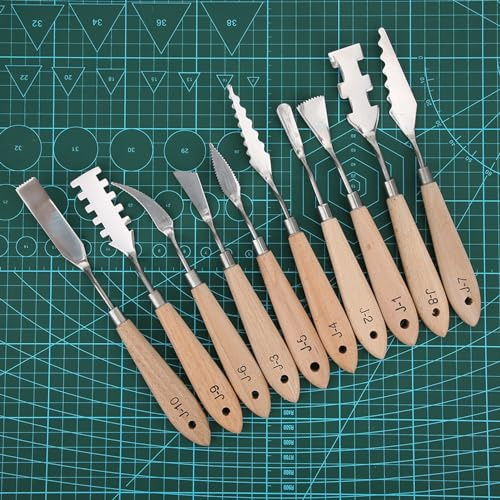 OVAQUIXI Ensemble de Couteaux à Grattoir, Outils de Peinture en Acier Inoxydable, Couteaux de Peinture à l'huile 10 Pièces pour Artistes et Amateurs (Paquet de 10)