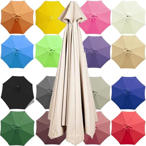 2/2.3/2.5/2.7/3/3.50m Replacement Garden Parasol Canvas 6/8 Ribs Replacement Canopy for Parasol Umbrella Replacement Cloth, Garden Umbrella Parasol, Waterproof Replacement Parasol Canopy Beige