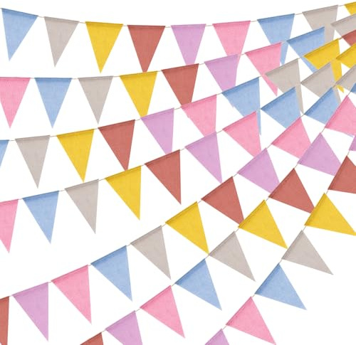 jijAcraft Guirnalda de banderines para exteriores, colores pastel: 20 m, resistente a la intemperie, guirnalda de jardín | 5 banderines reutilizables con 60 banderines para jardín, camping, cumpleaños y decoración de fiestas