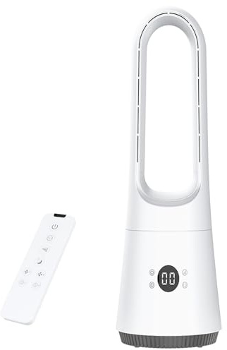 Zorkkra 18 inch Bladeless Tower Fan with Remote Control – 80° Oscillating Cooling Fan with 8H Timer, Silent Air Circulator for Bedroom, Standing Floor Fan for Home, Office & Living Room (A-white)