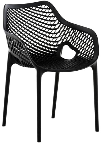 CLP Gartenstuhl/Terrassenstuhl, wetterfest, stapelbar, modernes Design, Kunststoff, Armlehnen, Rückenlehne Nicht verstellbar, Air XL | Farbe schwarz