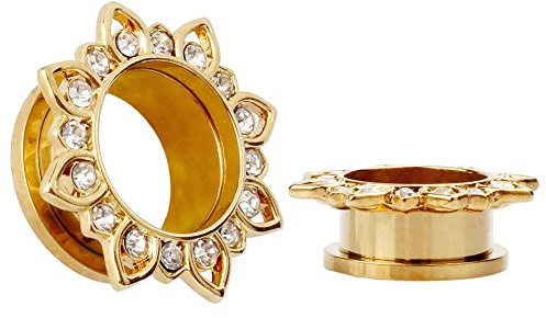 KUBOOZ Vergoldeter Schmuck, Blume, Edelstahl, Kristall, Edelsteine, Schrauben, Rücken, Ohrstöpsel, Messgeräte, paarweise verkauft.