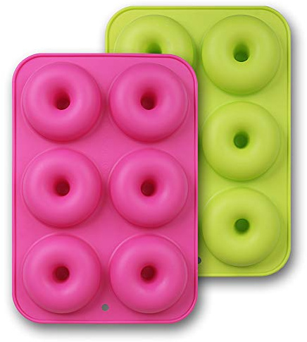 homEdge Silicone Donut Molds, 2-Pack of Non-Stick Food Grade Silicone Pans for Doughnut Baking – Green and Pink
