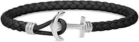 PAUL HEWITT Pulsera de cuero con ancla PHREP Lite – Pulsera de cuerda náutica con ancla de acero inoxidable IP para hombre y mujer (oro, plata, oro rosa, negro) unisex, L, Cuero, Sin piedra.