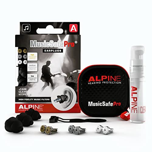Alpine MusicSafe Pro - Tappi per le orecchie ad alta fedeltà per musicisti – Tre set di filtri intercambiabili (16, 19 e 22 dB) – Ideali per concerti e sala prove – Riutilizzabili – Nero