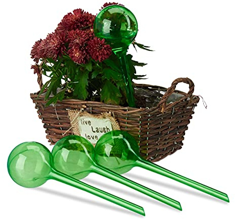 Relaxdays Bewässerungskugeln, 4er Set, Dosierte Bewässerung, 2 Wochen, Topfpflanzen, Kunststoff, Versch. Farbvarianten | Topfpflanzen, Dosierte Bewässerung 250 ml, Kunststoff