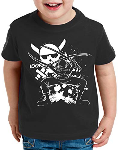 Zorro Angry One Manga Kinder Ruffy T-Shirt Anime Piece, Kinder T-Shirt Größe:152-164 (12-14 Jahre), Kinder Farben:Schwarz