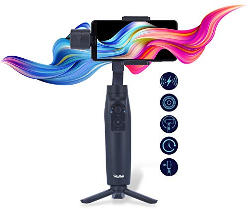 Rollei Go! Profi Smartphone-Gimbal I Handy-Gimbal I Video Stabilisator I Gimbal für Iphone & Android inklusiver kabelloser Ladefunktion & Tasche