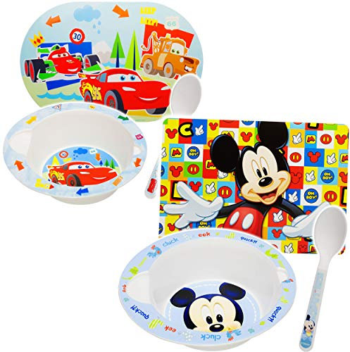 alles-meine.de GmbH 3 TLG. Geschirrset - bunter Motiv-Mix - BPA frei - Müslischale/hohe Suppenschüssel + Löffel + Platzdeckchen - Mikrowellengeeignet - Baby & Kindergeschirr Fr..