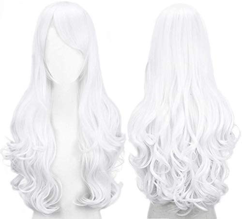 Colorful panda 32 tum/80 cm vit lång lockig vågig cosplay peruker för kvinnor Flickor Barn Anime kostym fest Halloween karneval peruk värmebeständigt syntetiskt hår