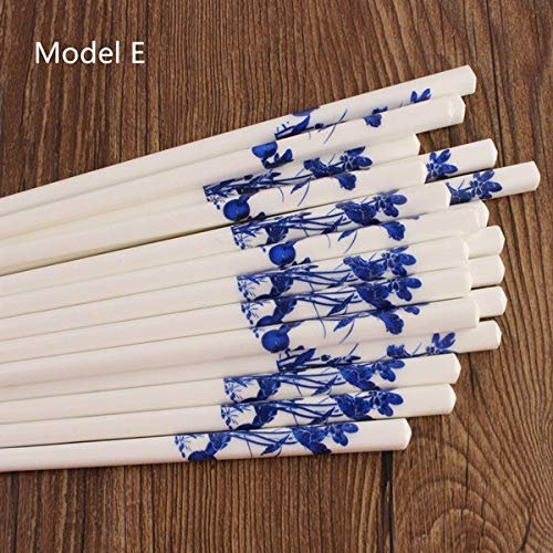 Nuevo diseño de Protección Ambiental de cerámica Palillos Chinos Hueso Porcelana Palillos de Asia-decoración Empaquetado (Color : Model E)