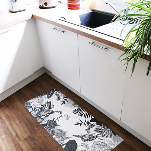 99 DECO - Tapis de Sol Antidérapant Vegetal Black and White - 50X120cm