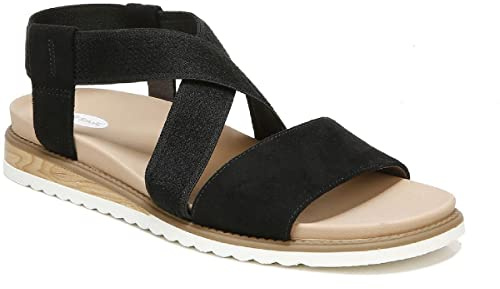 Dr. Scholl's Shoes Women's Islander Strappy Flat Sandal,Black Microfiber,8.5
