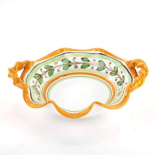 Frutero siciliano centro de mesa festoneado con mango Ø 24 cm de cerámica de Caltagirone decoración Acanto