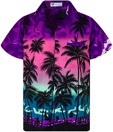 King Kameha Funky-Camicia-Hawaiana, Manica-Corta, Beach, Viola-Eclettico, XXL