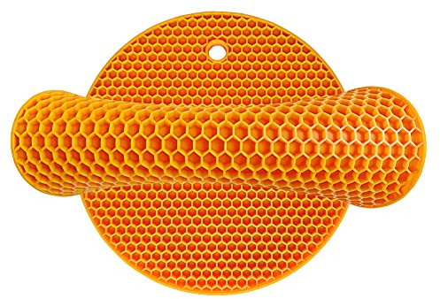PTAPIPI 2-pack silikongrytunderlägg för köksbänkskivor, 18 cm rund värmebeständig matta för varma stekpannor och krukor, halkfri grytlapp av matkvalitet och torkmatta (orange)