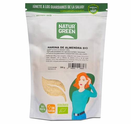 NaturGreen Harina de Almendra Bio 300 g | Ecológica y Natural | Sin Azúcares Añadidos | Sin Frutos Secos | Sin Gluten | Sin Soja | Ideal para Recetas Saludables y Dietas Especiales
