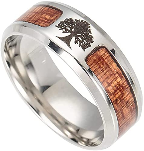 QQTQQ Herren Wikinger Baum des Lebens Ring, nordischer Yggdrasil und Holz Inlay Ehering, handgefertigt poliert Vintage Punk Gothic Style Siegelring Schmuck,13