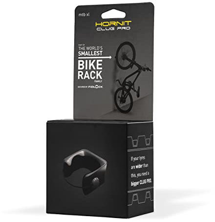 Hornit CLUG PRO | Wall Mounted Bike Rack | Secured by FIDLOCK Strap | Easy To Install, Graphite | Black, mtb XL 58-69mm (2.3 - 2.7'')