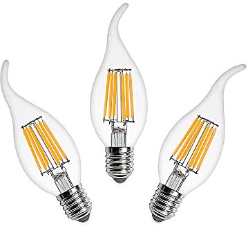 Ruihua 3 Packungen E14 6W Dimmbare Warmweiß 2700K LED Filament Glühbirnen,600LM Edison Vintage Kerzenbirne C35 Kleine Spirale Energiesparend Lampe,AC 220-240V
