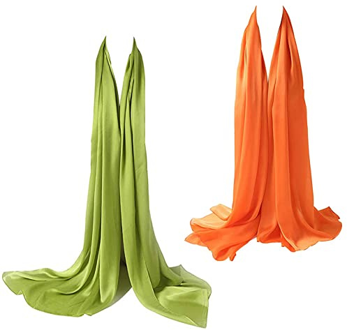 Bellonesc Seidenschal, 100% Seide, lang, leicht, Sonnenschutz-Schal für Damen, Apfelgrün-Orange, Einheitsgröße