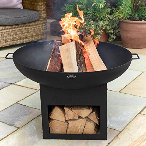 Harrier Braseros d'Extérieur [5X Styles] - Foyers de Jardin | Grille Barbecue en Option (Brasero Seul, Brasero avec Range-Bûches [75 cm])