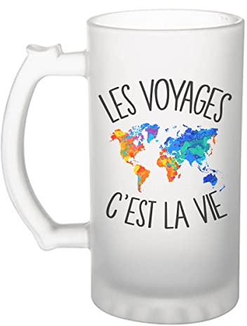Planetee Chope de bière Voyages c'est la vie Voyageur et Voyageuse | Verre à Bière Pinte humour alcool idée cadeau fête des pères anniversaire