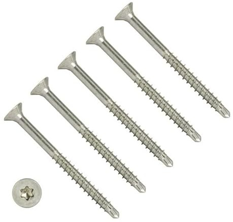 TERF® Terrassenschrauben, 5.0 mmx60 mm, selbstbohrende Spitze, Stern-Torx-Antrieb, flacher Senkkopf, Edelstahl, A2 (304), Anti-Korrosions-Schrauben für Terrassendielen, Hart- und Weichholz, 10 Stück