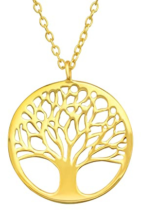 Laimons Collana da donna con ciondolo a forma di albero della vita, Gioielli Donna, 17 mm, placcato oro, disco con catena, 45 cm, in argento sterling 925, Oro