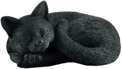 JFSM INC. Minifigur schlafende Schwarze Katze, zusammengerollt, handbemalt, 7,6 cm