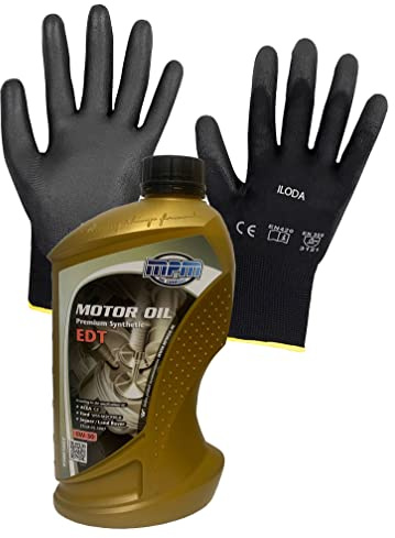 ILODA Schutzhandschuhe + 1x MPM 1Liter 0W-30 Premium Synthetic EDT Motoröl, ACEA C2, Freigabe für Jaguar/Land Rover STJLR.0305007, 0W30 Motorenöl
