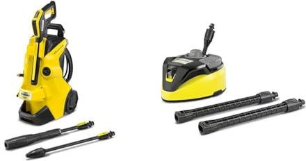Kärcher Hochdruckreiniger K 4 Power Control: Clevere App-Unterstützung, Gelb & Flächenreiniger T-Racer T 7 Plus (Spritzwasserschutz, für große Flächen, Zwei Flachstrahldüsen)