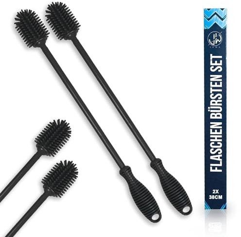 JAWAonline Spülbürsten Set 38cm und 32cm - Flaschenbürste Silikon schonend und kratzfrei - Flexible Flaschenreiniger Bürste - Premium Bottle Brush - Reinigungsbürste für kleine und große Flaschen