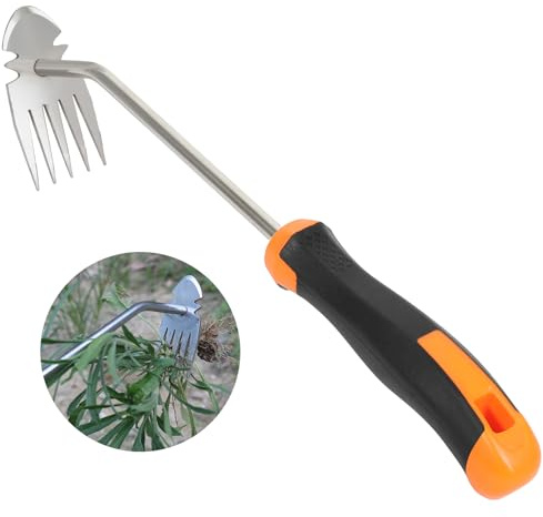 Weed Removal Tool, New Garden Weeding Tools Manganese Steel Hand Weeder Tool with Handle, 5 Teethes Dual Purpose Manual Weeders Tool Weed Tool for Garden (Rubber Handle)