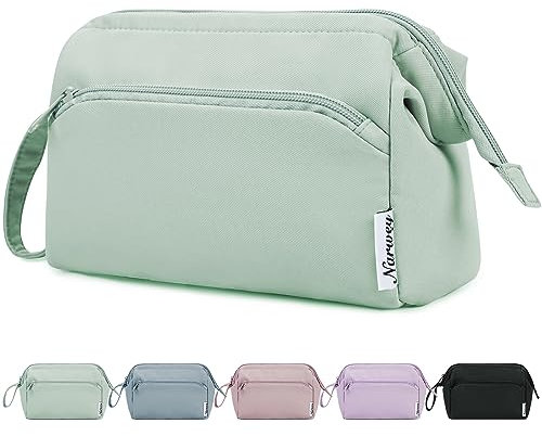 Narwey Kulturtasche Damen Kulturbeutel Kosmetiktasche Schminktasche Reise Make-up-Tasche mit Weit Offener Tasche für Damen Frauen (Minzgrün)