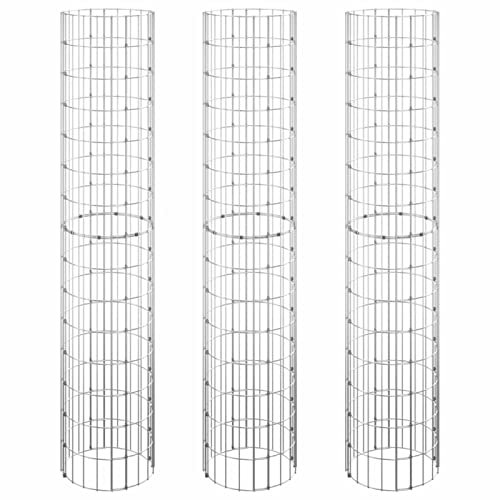 Homgoday Pflanzgefäße Gabionen rund 3 Stück aus verzinktem Stahl Ø 30 x 150 cm, Gabionen aus Metall für Steine, Gabionen für den Garten, Gartensteine