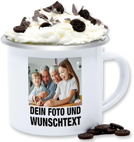 Emaille Tasse Blechtasse - Mit Foto I Eigenem Bild I Text I Name I Wunschtext - 300 ml - Weiß Silber - mugs with your own photos bildtasse selbst drucken photo tassen personalisierte trinktasse