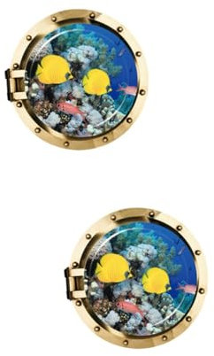 HEMOTON 2st Bullaugen-wandaufkleber Fensteransicht Meereswelt Fensteransicht Tropische Fische Bullauge Wanddekoration Unter Meer Wand Aufkleber Die Unterwasserwelt 3d Tier